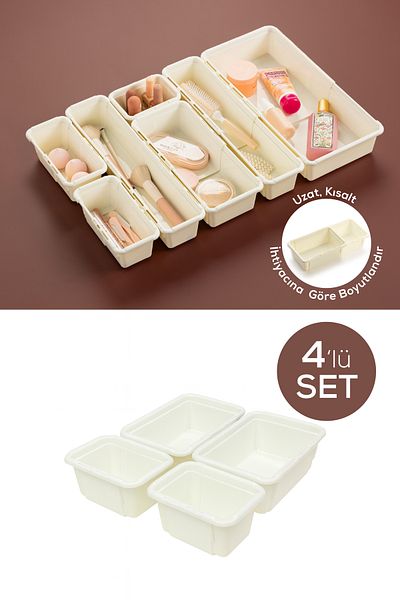 Vienev Set of 4 Adjustable Drawer Organizer Boxes – Extendable and Shortenable Organizer Set (2A2B)