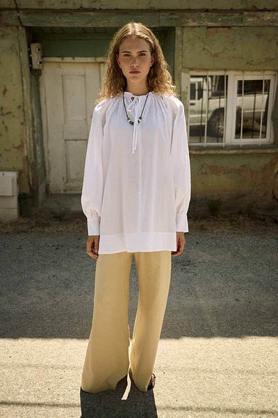 Hooopstore Front Tie Draped Voile White Shirt