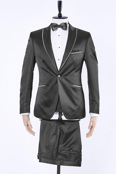 Dufy Black Men's Slim Fit Patterned Suit - 30126