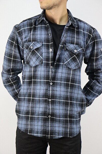 inpool Indigo Чоловіча сорочка прямого крою з довгими рукавами, коміром на ґудзиках, двома кишенями, у клітинку