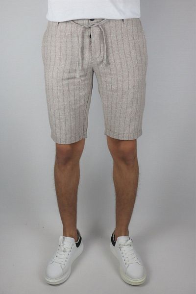 inpool Men's, Waist Lace-up, Striped, Double Leg, Cotton Linen Shorts