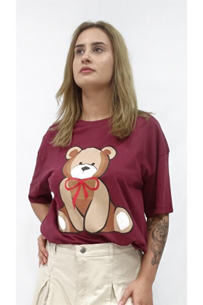 Kadın Ön Ayıcık Baskılı Owersize Tshirt