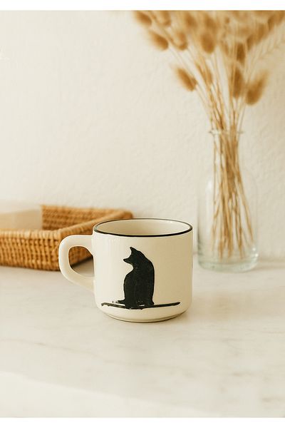 HOMİNG Handmade Ceramic Mug with Cat Figure 242143