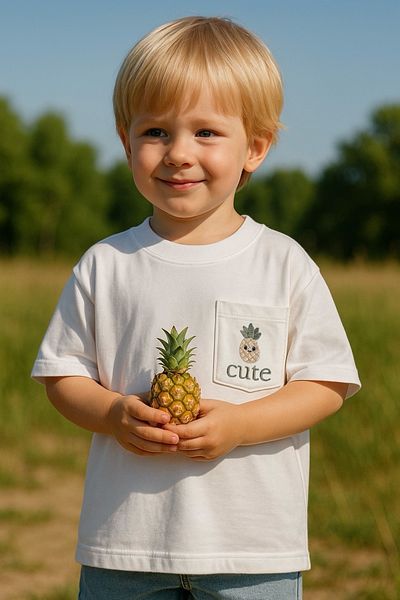 Mama Miel Baby Tricou oversize cu buzunare brodate ananas - 100% bumbac