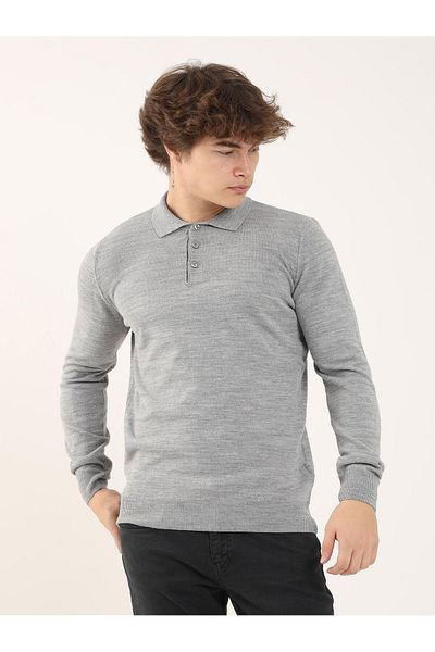 Dufy Gray Men's Slim Fit Plain Classic Polo Neck Knitwear - 91152