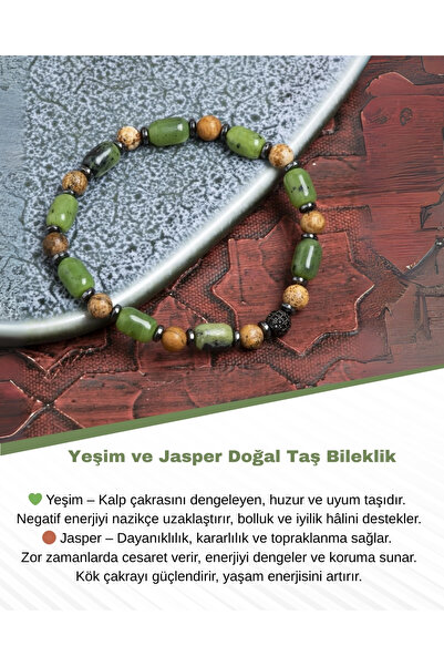 Saff Doğal Taş Sertifikalı Yeşim ve Jasper Doğal Taş Bileklik