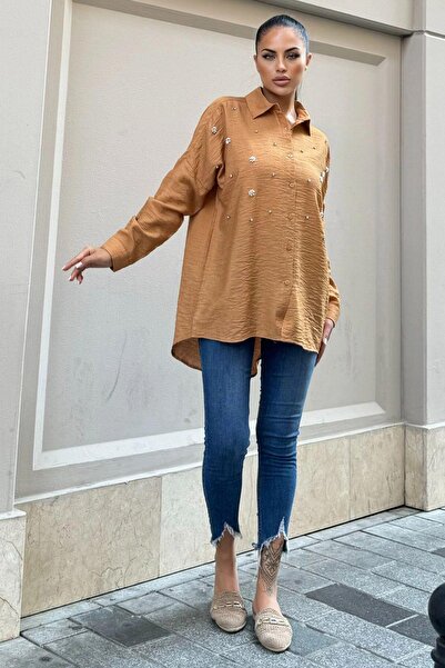 NEW LAVİVA Πέτρα Καφέ Λινό Πέτρα Κλασικό Πουκάμισο