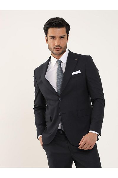 Dufy Men's Navy Blue Regular Fit Mono Collar Suit -106896