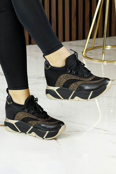 Erkan Saçmacı Eleanor Gold Suede Stretch Stone Hidden Wedge Heeled Casual Shoes