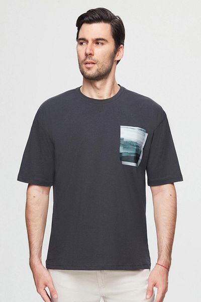 Twn Oversize Anthracite Printed 100% Cotton T-Shirt