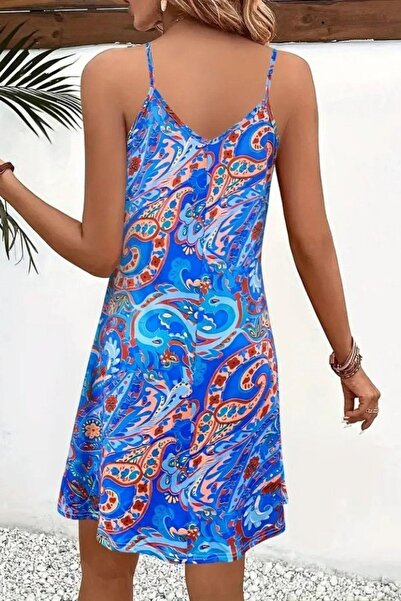 Mossta Rochie de vară din jerseu cu bretele cu model - Albastru