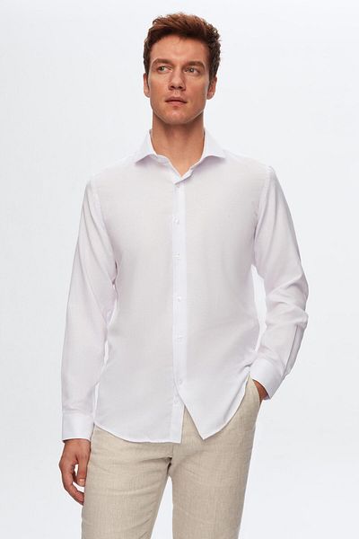 D'S Damat Ds Groom Slim Fit White Italian Lapel Dobby Long Sleeve Easy-Iron Breathable Four Seasons
