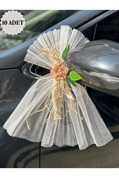 Mortex Kahve Fistolu Çiçekli Düğün Arabası Süsü 10'Lu Gelin Arabası Konvoy Sü...