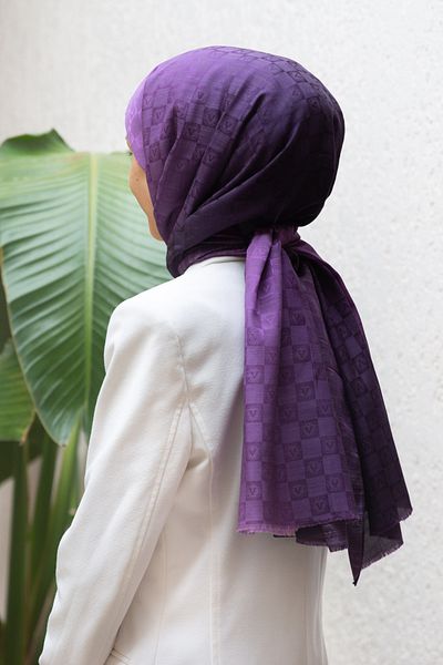 Vissona 57% Silk 43% Cotton Gradient Patterned Lilac Color Shawl - 70X190 Stitching Type Italian Stitched