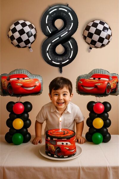 PARTİAVM 8 Yaş Cars Arabalar Şimşek Mcqueen Yarış Arabası Konsept Balon Set T...