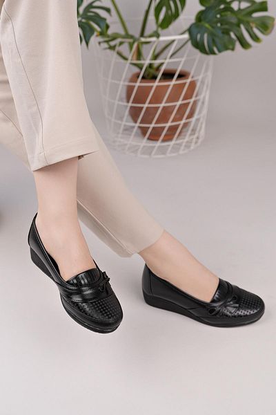 Nesil Shoes Ayzen 006 Black Wedge Heel Women's Shoes
