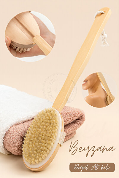 BEYZANA Doğal At Kılı Banyo Sırt Kesesi Uzun Sökülebilir Saplı Yumuşak Fırçal...