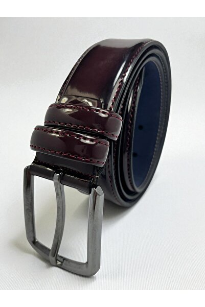 Ekuray Deri Ürünleri 3.5 Cm Bordo Rugan, Dikişli Kemer