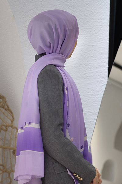 Vissona 100% Silk Floral Patterned Lilac Colored 92X210 Shawl