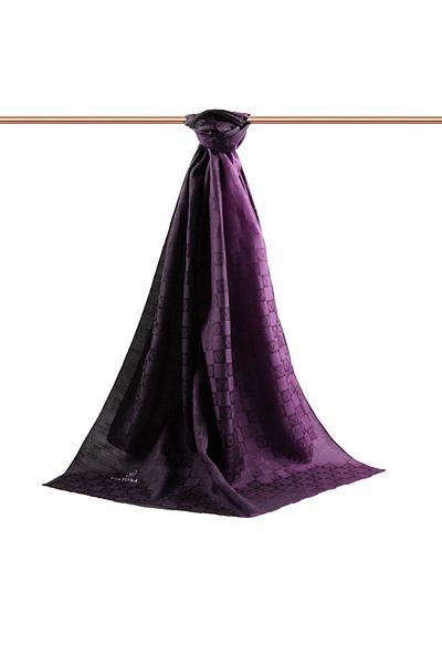 Vissona 57% Silk 43% Cotton Gradient Pattern Plum Color Shawl - 70X190 Stitching Type Italian Stitched