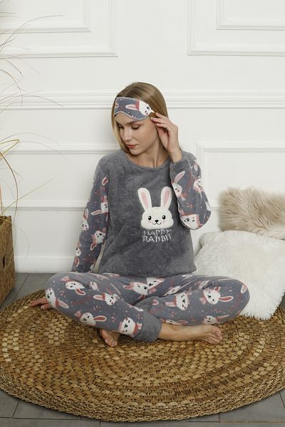 Akasya Women's Long Sleeve Bottom Fleece Top Winter Pajamas Set 02164