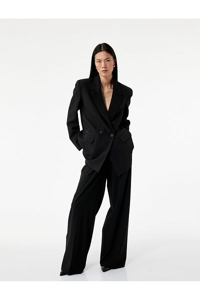 Koton Oversized Double Breasted Blazer Jacket with Long Sleeves and Pocket Detail