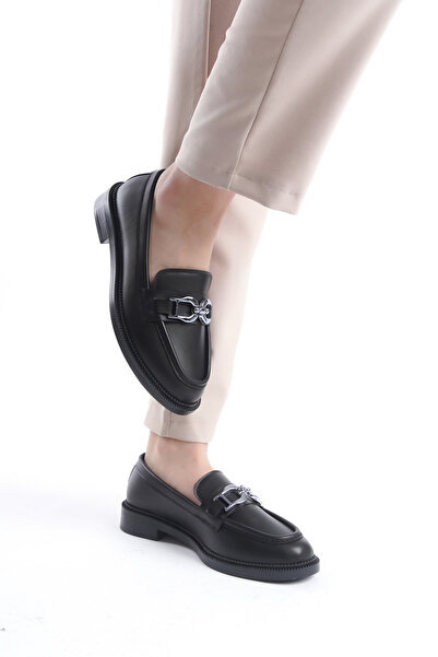 buğrahayalin Дамски черни, тънък ток, сребърни, мокасини, стилни и удобни ежедневни меки обувки