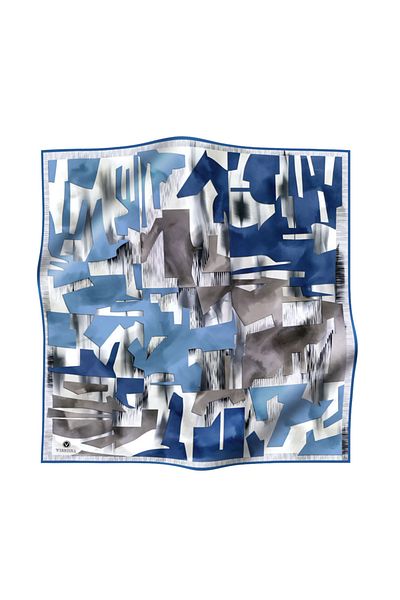 Vissona 100% Twill Silk Geometric Patterned Indigo - Gray Colored 90X90 Scarf Sewing Shape: Hand Sewing