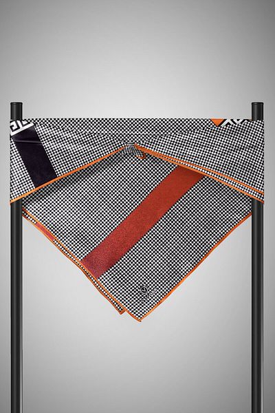 Vissona 100% Twill Silk Houndstooth Patterned Orange - Tan Colored 90X90 Scarf Sewing Shape: Hand Sewing