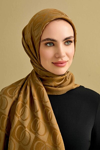 Imannoor Checkerboard Pattern Naia Cotton Shawl Khaki