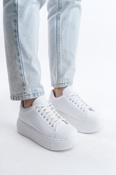 buğrahayalin Pantofi sport albi cu talpă înaltă de damă – pantofi casual la modă și confortabili, talpă ortopedică