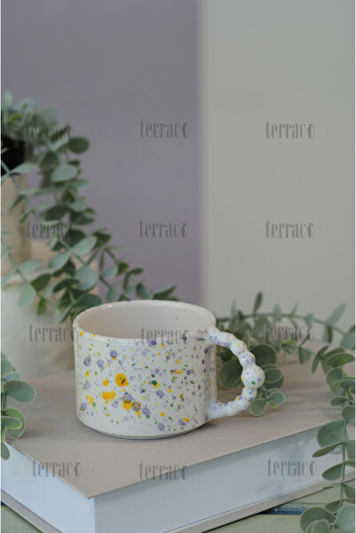 terraco ceramic El yapımı seramik kupa renkli inci kulp