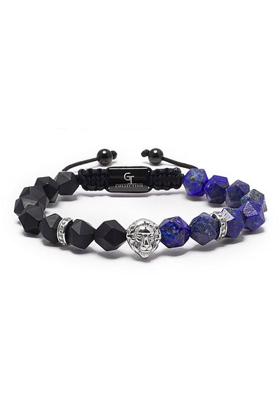 GT Collection Colecția GT, Brățară Bărbătească Cap de Leu cu LAPIS, Pietre Energetice ONIX, Mărime Universală și Șnur Ajustabil