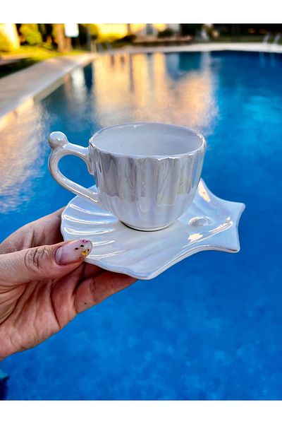 MAMALİZA Pearl Mother of Pearl 6-Piece Ceramic Coffee Cup Set – Stylish and Elegant Design