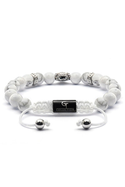 GT Collection GT Collection, Ανδρικό Βραχιόλι με Κεφαλή Λεοπάρδαλης και ΛΕΥΚΕΣ Ενεργειακές Πέτρες HOWLITE, Ένα Μέγεθος & Ρυθμιζόμενο