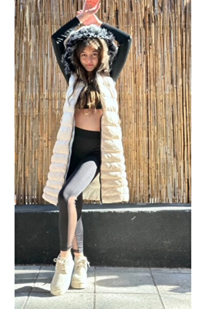 ayakuydur Kadın Bej Uzun Şişme Yelek