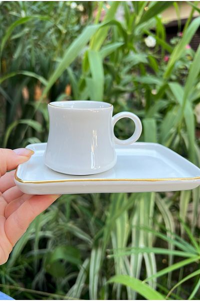MAMALİZA Gold Gilded Set of 6 Ceramic Coffee Cups – 90 ml