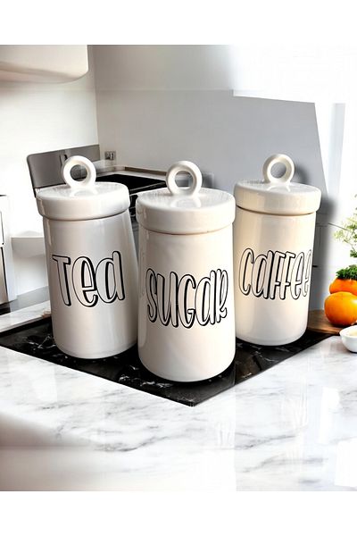 MAMALİZA Set of 3 750 ml Ceramic Storage Containers – Tea, Coffee, Sugar Jar