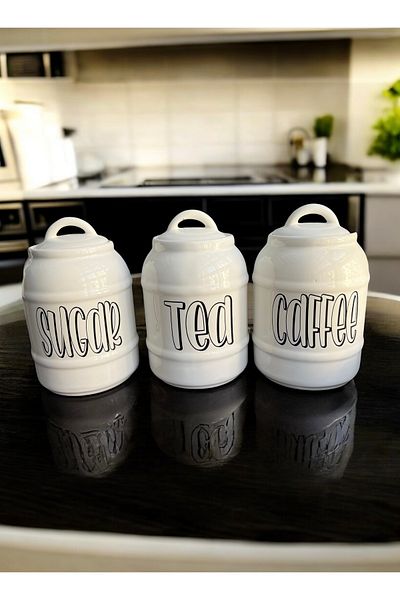 MAMALİZA Set of 3 1200 ml Ceramic Storage Containers – Tea, Coffee, Sugar Jar