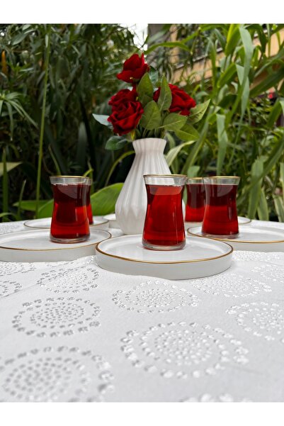 MAMALİZA Gold Gilded Set of 6 Tea Cups 130 ml and Ceramic Plate