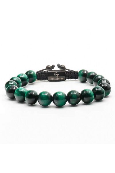 GT Collection Ανδρικό βραχιόλι GT Collection με μία χάντρα GREEN TIGER EYE, ενεργειακές πέτρες, ένα μέγεθος και ρυθμιζόμενο κορδόνι