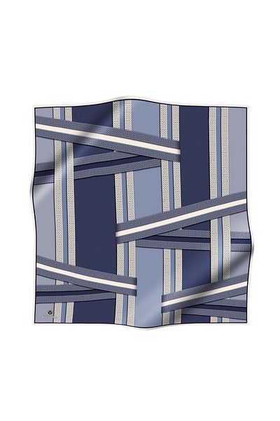 Vissona 100% twill silk geometric patterned indigo - cream colored 90x90 scarf sewing method: hand stitching