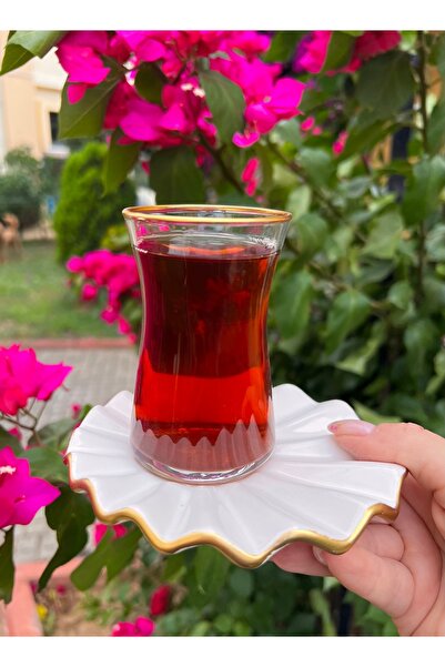 MAMALİZA 6-Piece Gold Detailed Ruffle Patterned Ceramic Tea Set