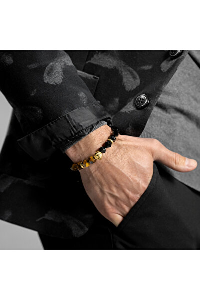 GT Collection Συλλογή GT, Ανδρικό Βραχιόλι με Κεφαλή Λιονταριού και ΜΑΤΙ ΤΙΓΡΗΣ, Ενεργειακές Πέτρες ONIX, Ένα Μέγεθος & Ρυθμιζόμενο Κορδόνι