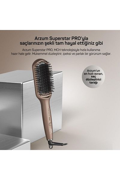 Arzum Superstar Pro Hair Straightener Brush 5 Temperature Settings Earth - Ar5082-T