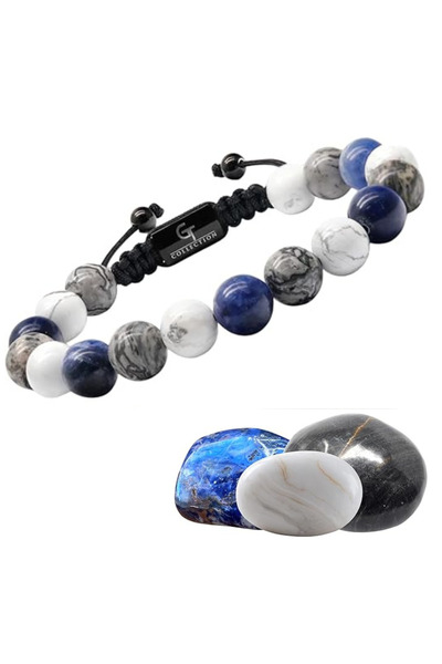 GT Collection Ανδρικό βραχιόλι GT Collection με μία χάντρα SODALITE, ενεργειακές πέτρες HOWLITE, ένα μέγεθος και ρυθμιζόμενο κορδόνι