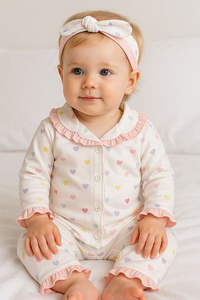GizaKids 100% Cotton Hair Band Long Sleeve Seasonal Baby Girl Pajama Set