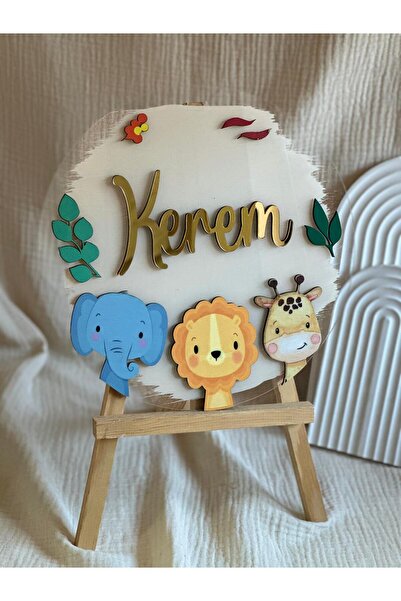 ELF LAZER Aslan FİL Zürafa Kapı Süsü-isme Özel Bebek Kapı Süsü