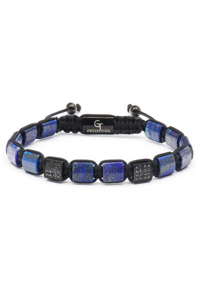 GT Collection Βραχιόλι GT Collection για άνδρες με επίπεδες χάντρες και ενεργειακές πέτρες LAPIS LAZULI, ένα μέγεθος και ρυθμιζόμενο κορδόνι