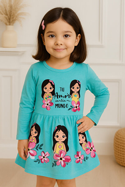 Hacalı Kids Χτενισμένο βαμβακερό μακρυμάνικο φόρεμα